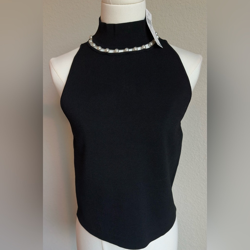 House of Harlow 1960 Black Pearl-Embellished Top Size SP New With Tags